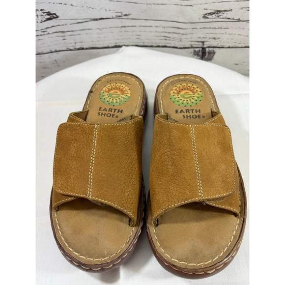 Women's Earth Shoe Brown Leather Slide Sandals US 6 - Picture 1 of 9